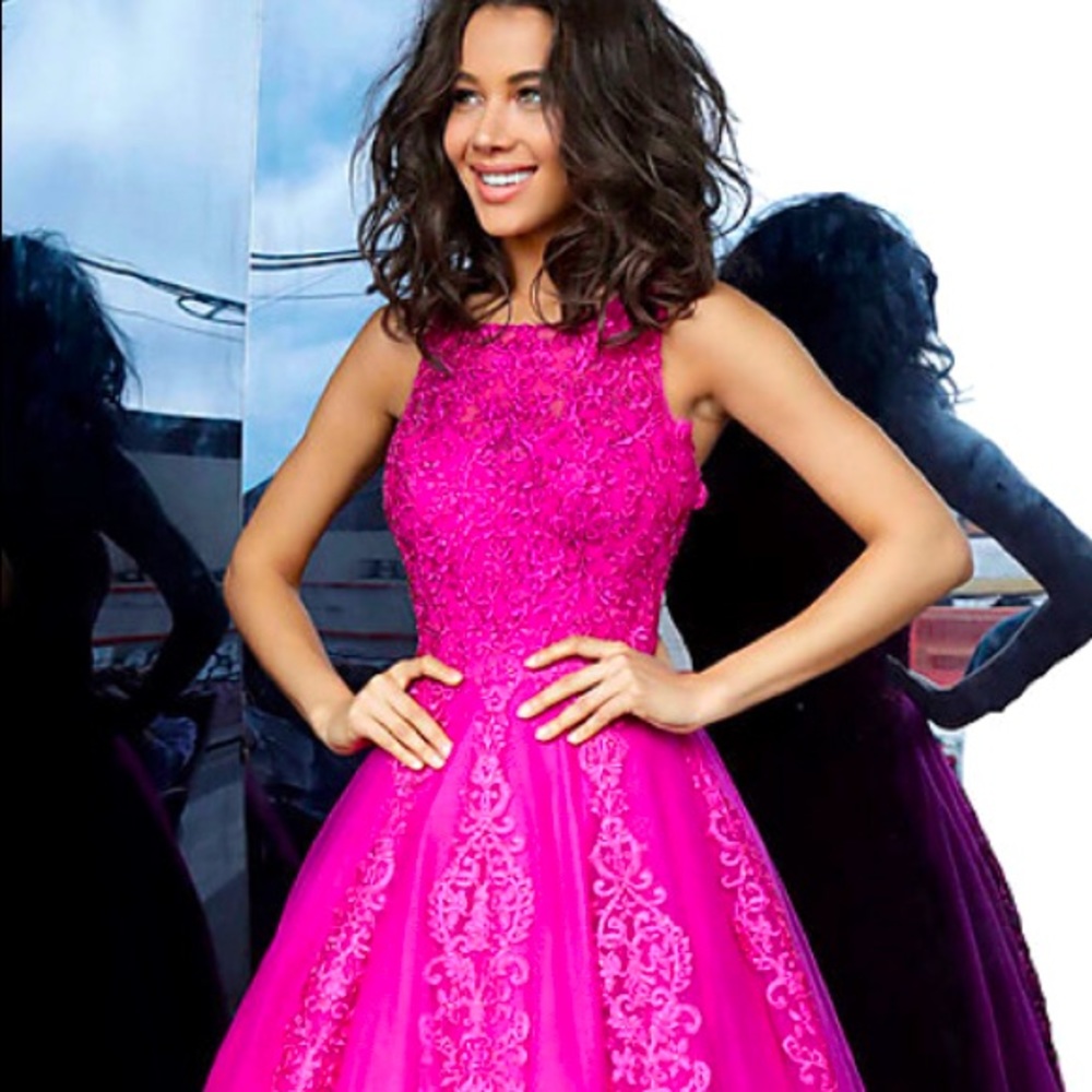 Fuchsia Jovani Ball-Gown Style Beaded Prom Dress